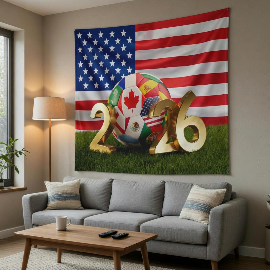 Fußball-Wandteppich Flachdruck USA-Flagge Kulisse Internationale Fußballfans Dekoration Globale Sportturnier Wandbehang