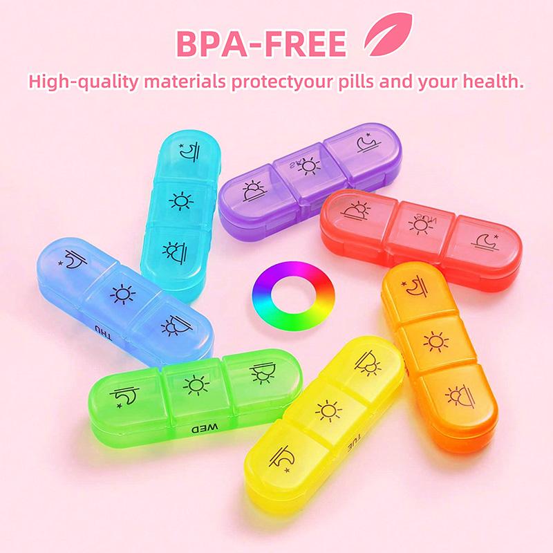 Food Grade Plastic Rainbow Grid Waterproof Medicine Box Bag Type Weekly Dose Storage Organizer Compact Portable Pill Case