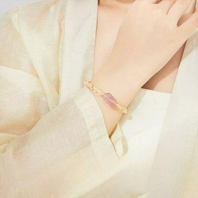 Ladies Round Bead Bracelet Citrine Strawberry Quartz Pixiu, Handmade Fresh Style Travel Gift
