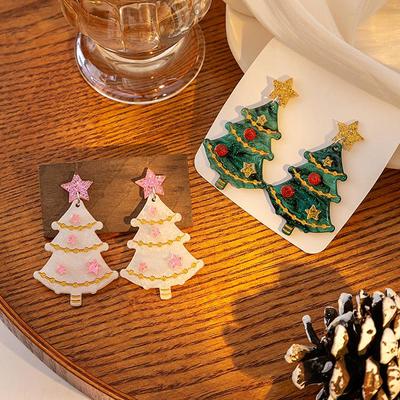 Silver Needle Christmas Tree Geometric Color-Block Earrings - Women's Festive Dangle Accessory