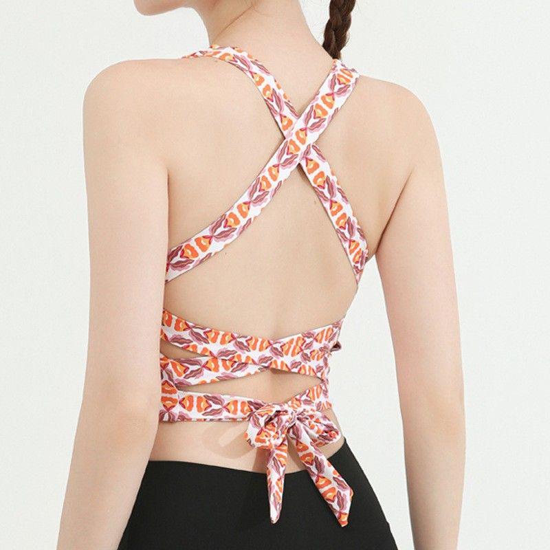 

Print Sports Bra Fitness Vest Female Beauty Back Cross with Chest Pad Wrapped Chest Yoga Quick-Drying Sling Intimates Bra S Orange