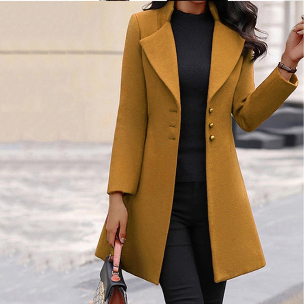 Stand Collar Trench Women Coat Windbreaker Fitted Clothes Femme Loose Cloak Woolen Single-breasted Coat Outwear