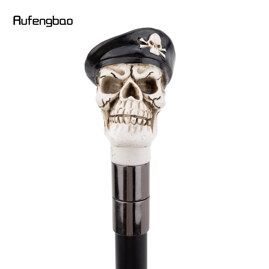 White Resin Skull Hat Head Walking Cane Fashion Decorative Steel Stick Gentleman Elegant Cosplay Cane Knob Crosier 94cm