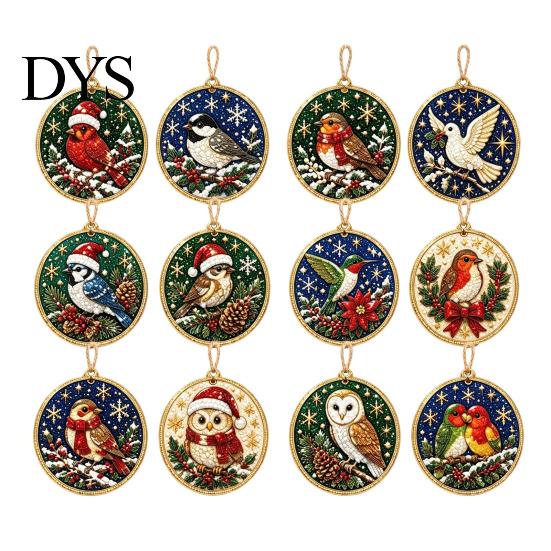 Office Festive Accessories 12PCS Christmas Tree 2D Flat Pendant, Pearl Acrylic Art Kits, Bright Gift for Holiday Season Color Classic Patterns