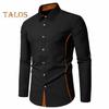 Fall Men Shirt Turn-down Collar Buttons Long Sleeves Solid Color Slim Fit Mid Length Casual Formal Business Commute Top
