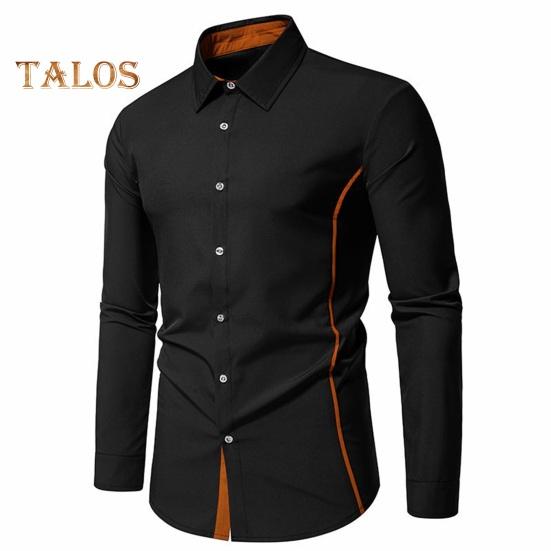 Fall Men Shirt Turn-down Collar Buttons Long Sleeves Solid Color Slim Fit Mid Length Casual Formal Business Commute Top