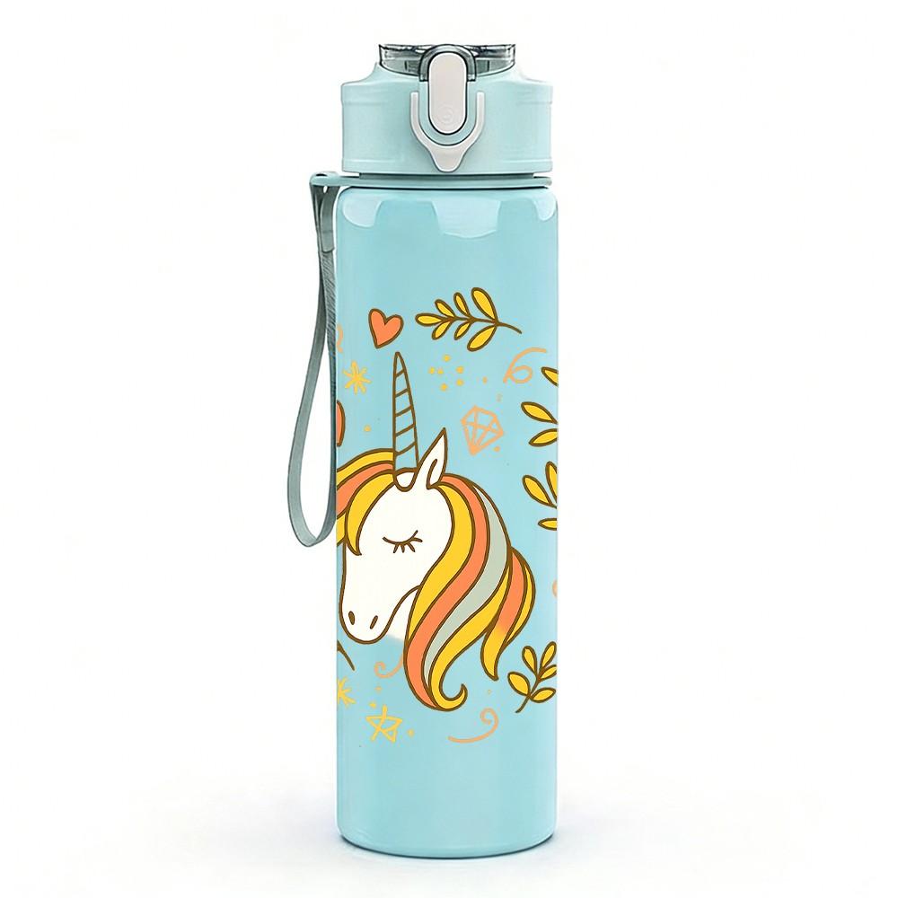 1PC Floral Wreath Unicorn Art 750ml Color Plastic Sports Water Bottle Leakproof Flip Straw Lid Suitable for Sports Office Home Use