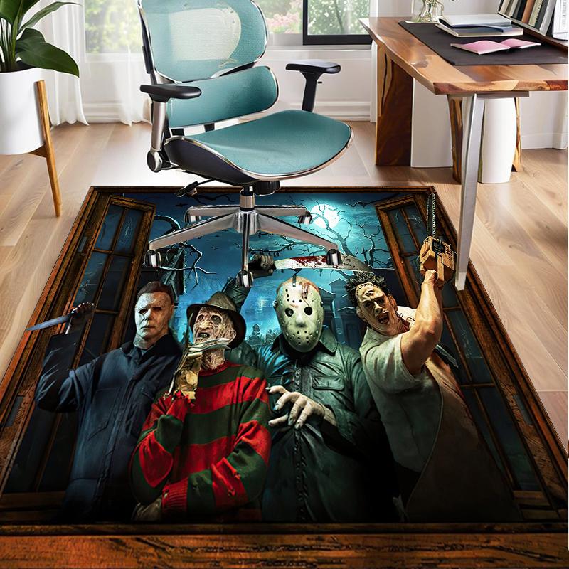 Horror Movie Characters Collage Office Rug Chair Mat, Game Carpet, Suitable for Front Door, Bedroom, Living Room, Desk, Holiday Gift