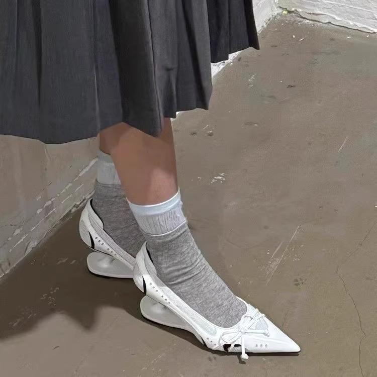 Fashion New Pointed Irregular Suspended Heel Shallow Mouth Single Shoe Butterfly Bow Mesh High Heels Temperament Imperial Style Tacones