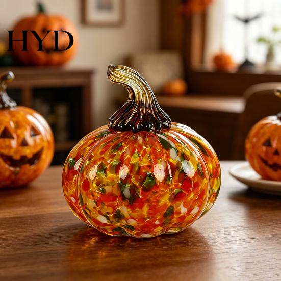 Pumpkin Ornament Mini Hand Blown Glass Ornament, Collectible Thanksgiving Halloween High-quality Faux Crystal Hanging Decoration for Fall, Harvest
