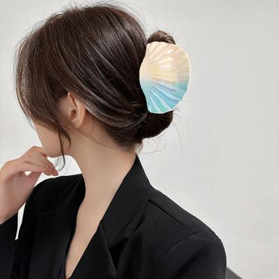 Hair Clip Gradient Color Hollow Design Shell Shape Hair Claw Plastic Resin Material Strong Grip Back Head Hair Claw