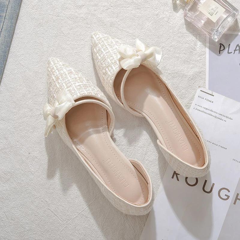 Fashion French Style Ladies Footwear With Bow Elegant Party Slip-on Single Wholesale Comfortable Cheap Liquidation 39 Women's Flat Shoes
