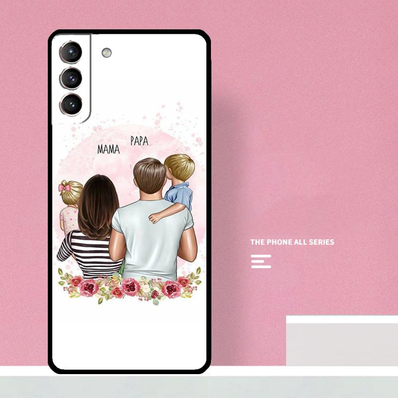 Black Brown Hair Baby Mom Girl Son Phone Case For Samsung Galaxy S24 S26 Ultra S20 S21 S22 S23 S25 Plus S10 S25 FE Cover Coque