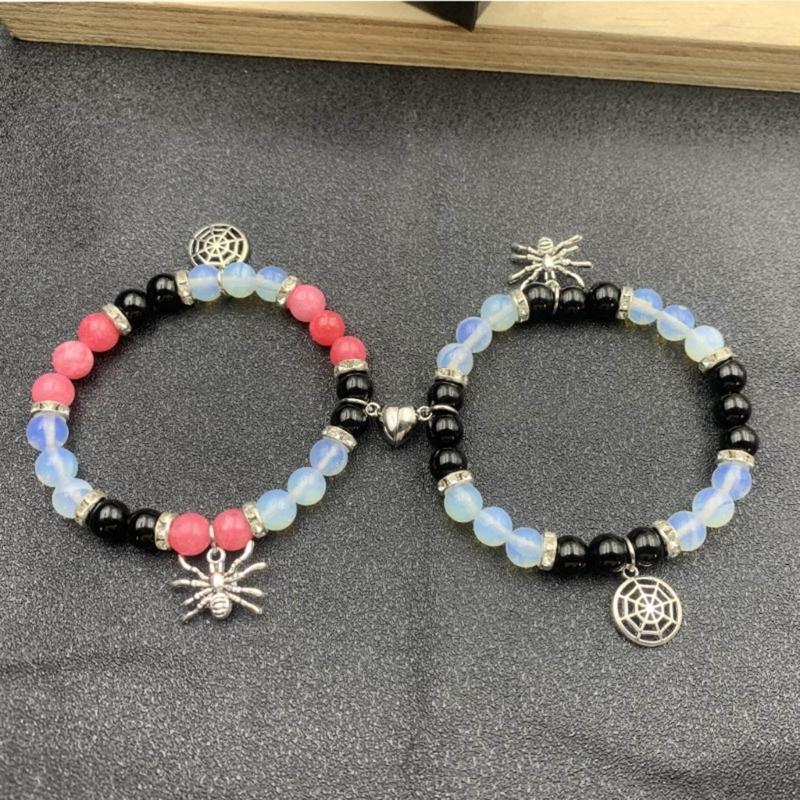 Halloween Spiders Couple Bracelet Trendy Heart Magnetic Matching Hand Jewelry