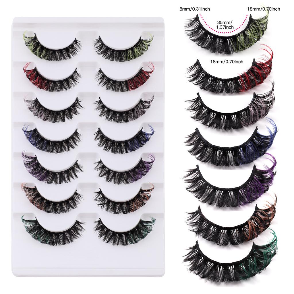 7 Pairs Of Colored End-Of-Eye Lengthened False Eyelashes, Naturally Thick, Japanese Light And Breathable, Reusable