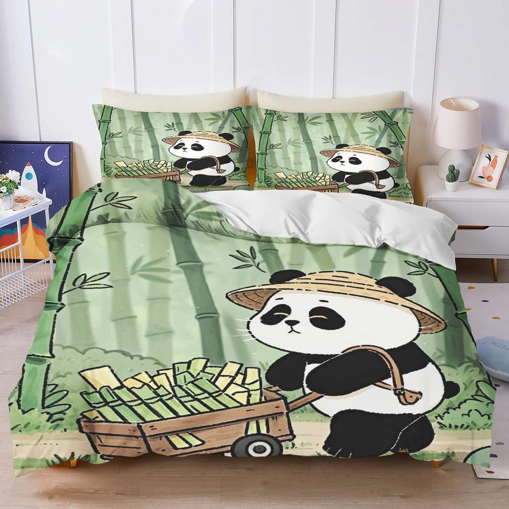 Panda Cute Printed Cartoon 3-Piece One Piece Bedding Set Comforte Luxus Exquisite Birthday Gift Polyester Home Decor Duvet Cover