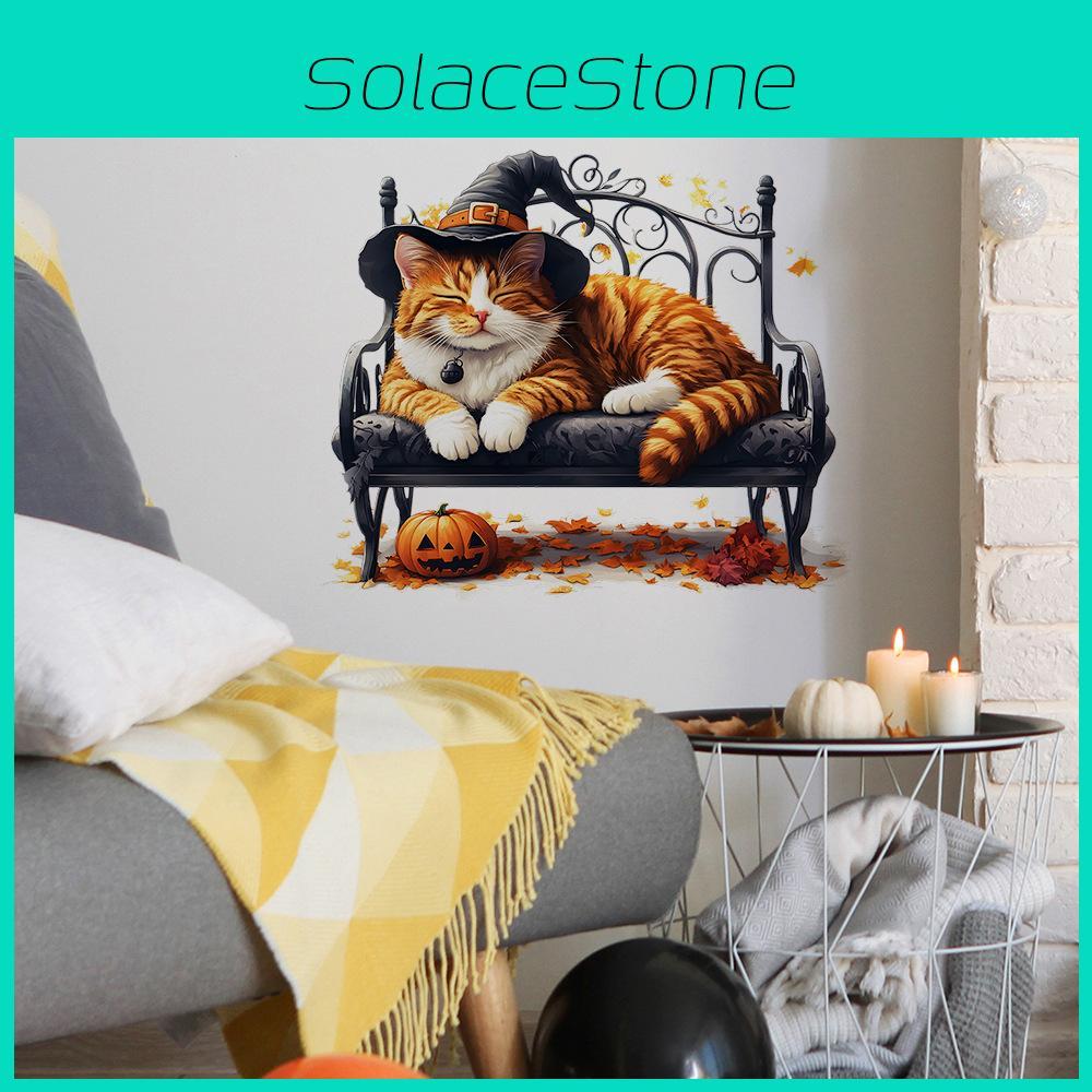 Witch Halloween Hat Cat Wall Sticker Pvc Decor For Living Room And Home Decor