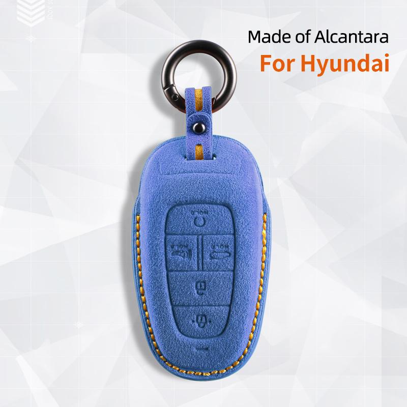 Suede Leather Car Key Case Cover Holder Smart Key Bag For Hyundai Sonata Ioniq 5 Nexo Nx4 Tucson 2022 Sonata 2020 Grandeur Santa