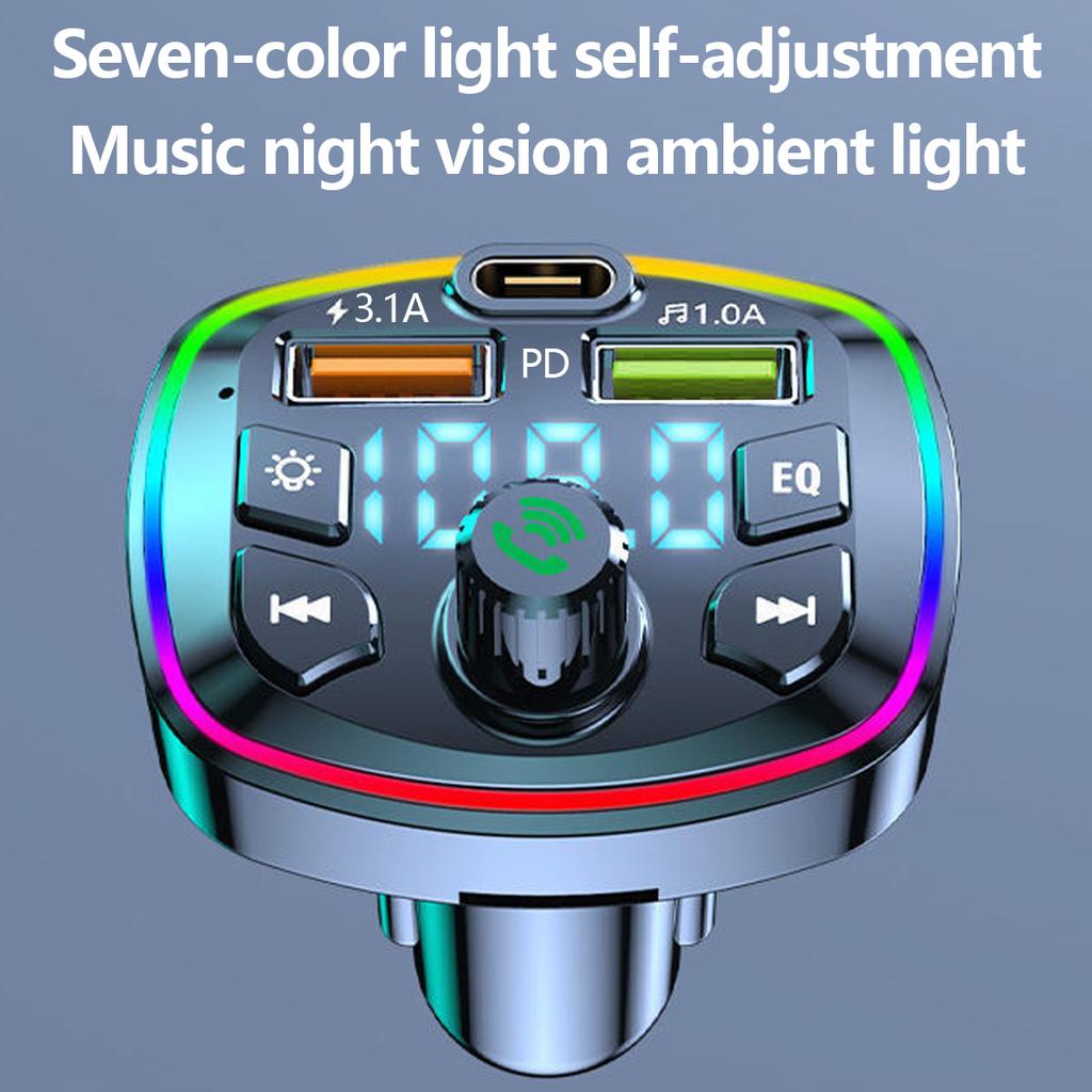 Q7 Bluetooth Car Charger Car Bluetooth 5.0 FM Transmitter Hands Free Mp3 2 USB Charger and PD QC Interface Wireless FM Modulator