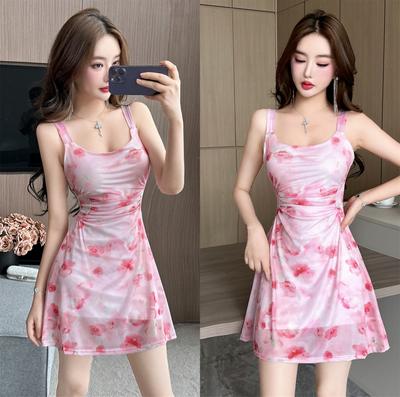 Sexy Vest Dress Summer New Pure Desire Style Spice Girl Mesh Printing Big Pendulum A Word Short Skirt
