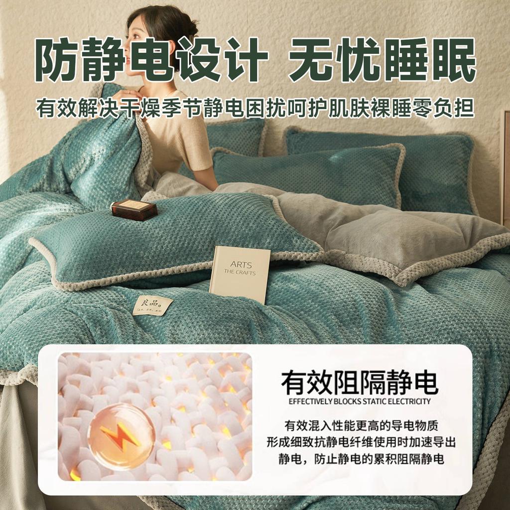 Thickened Milk Fleece Coral Fleece Bed Four-Piece Set Flannel Quilt Cover Bed Sheet Three-Piece Set