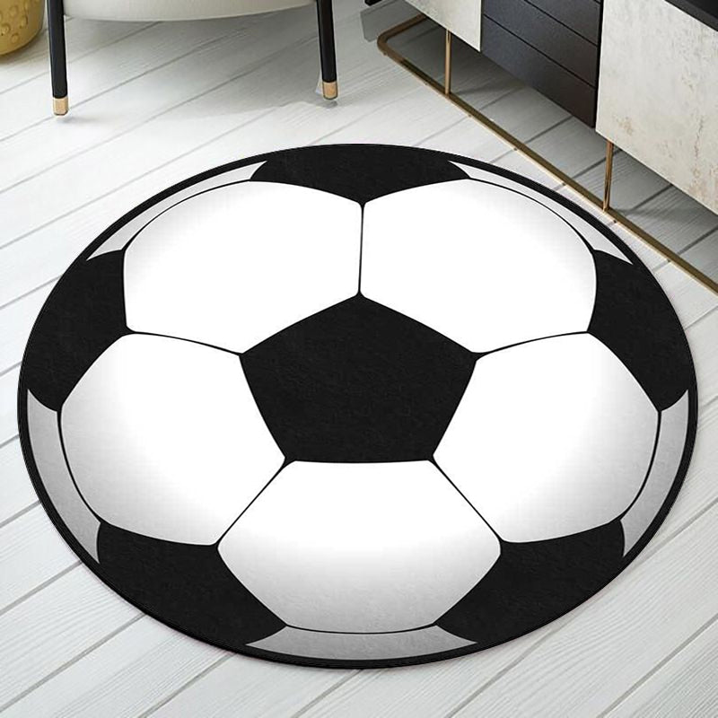 Soccer Print Round Area Rugs for Kids Bedroom Decor Anti Slip Washable Flannel Carpet for Home Living Room Decor Round Floor Mat
