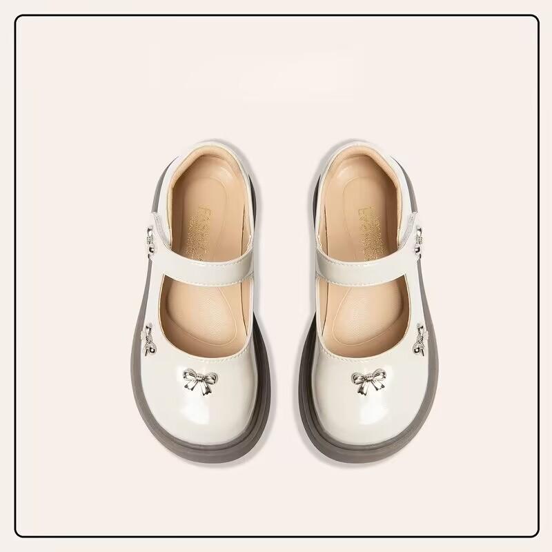 

Детские лоферы для девочки черные глянцевые весенне-осенние форменные школьные кожаные туфли жемчуг круглый носок детская обувь простые под все 37-Insole23cm белый