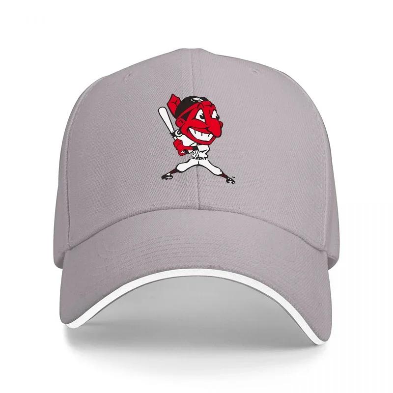 Red Devil Baseball Mascot Logo Black Adjustable Cap with White Trim and Embroidered Design for Sports Fans and Casual Wear