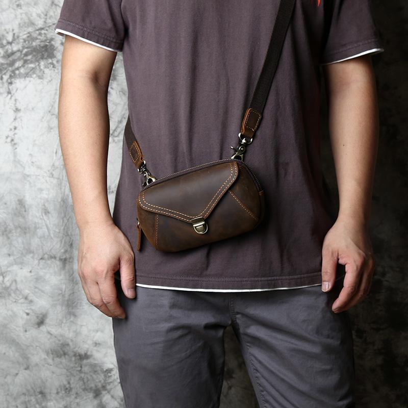 Retro Leather Men's Mobile Phone Bag Crazy-horse Leather Waist Bag Top Layer Cowhide Clutch Cross-body Shoulder Bag NZPJ