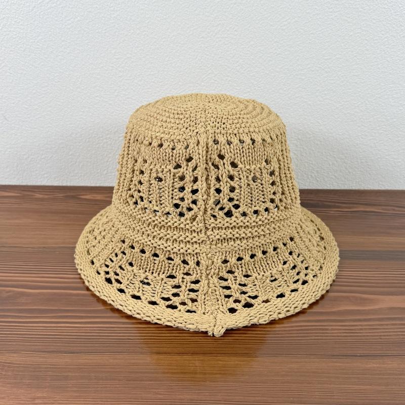 Chapeau de paille pour femme Respirant Évidé Été Vacances au bord de la mer Protection solaire et Ombrage Chapeau Chapeau de pêcheur tricoté