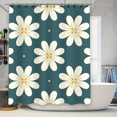 Contemporary Floral Print Shower Curtain 180x240cm Green Bath Decor Waterproof Fabric with Hooks for Bathroom Interior Design