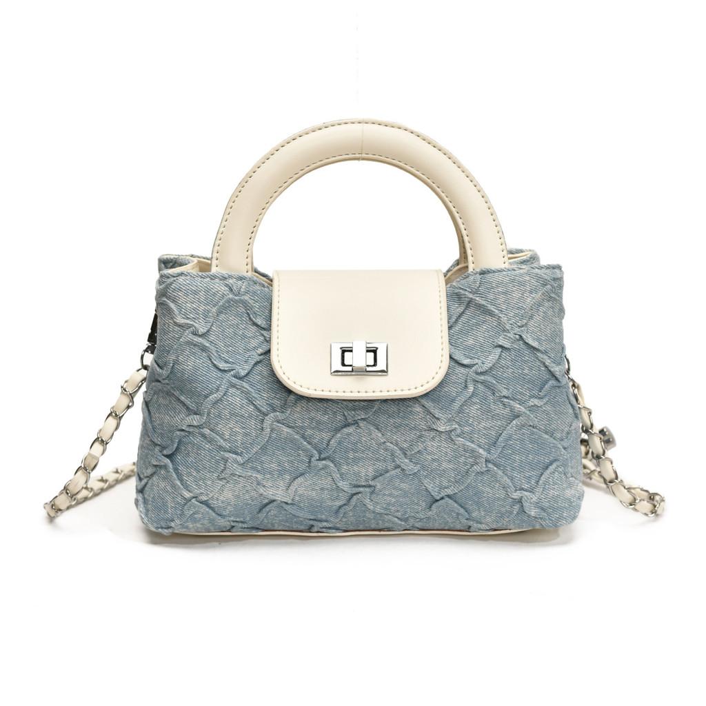 IELGY Ladies Messenger Bag Chain Shoulder Denim Canvas Small Square Bag белый