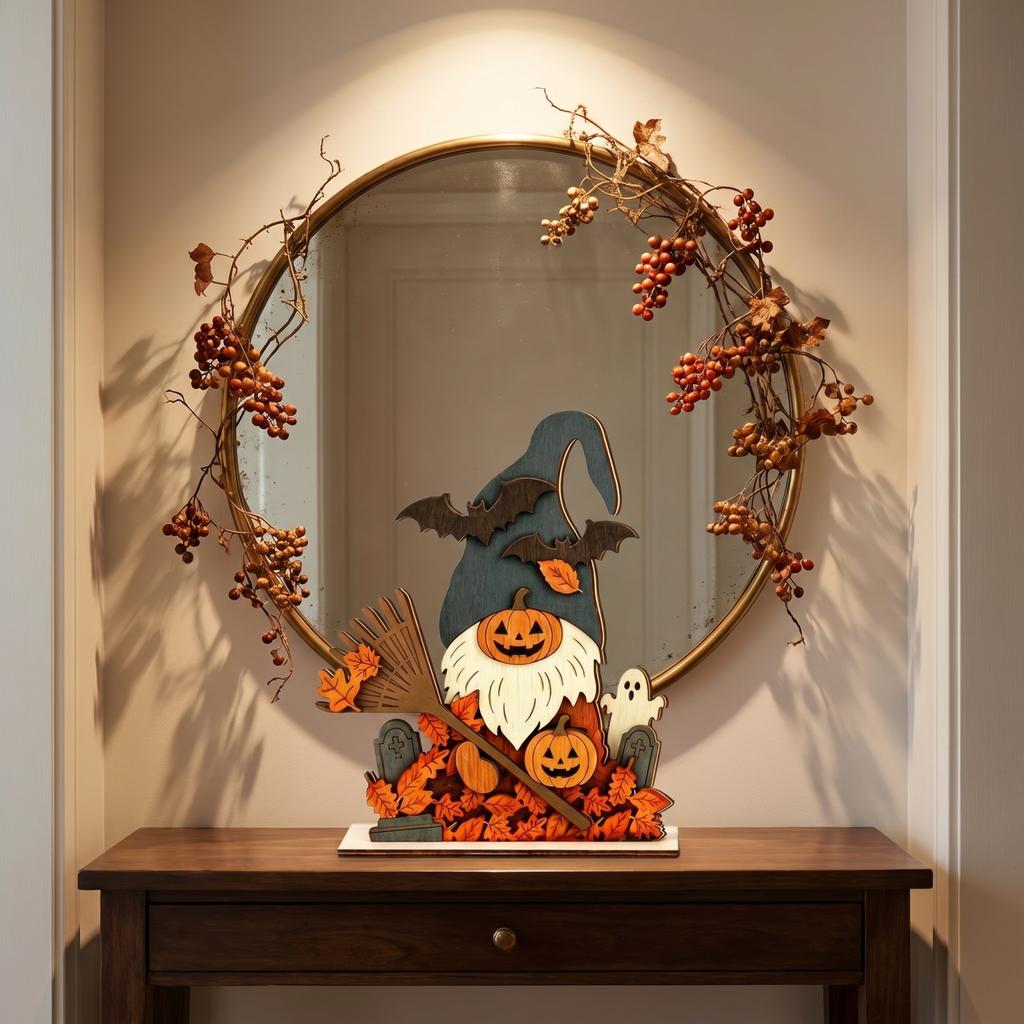 Autumn Halloween Wooden Decorative Figurines Set Random Style Seasonal Home Tabletop Decoration Indoor Outdoor Display