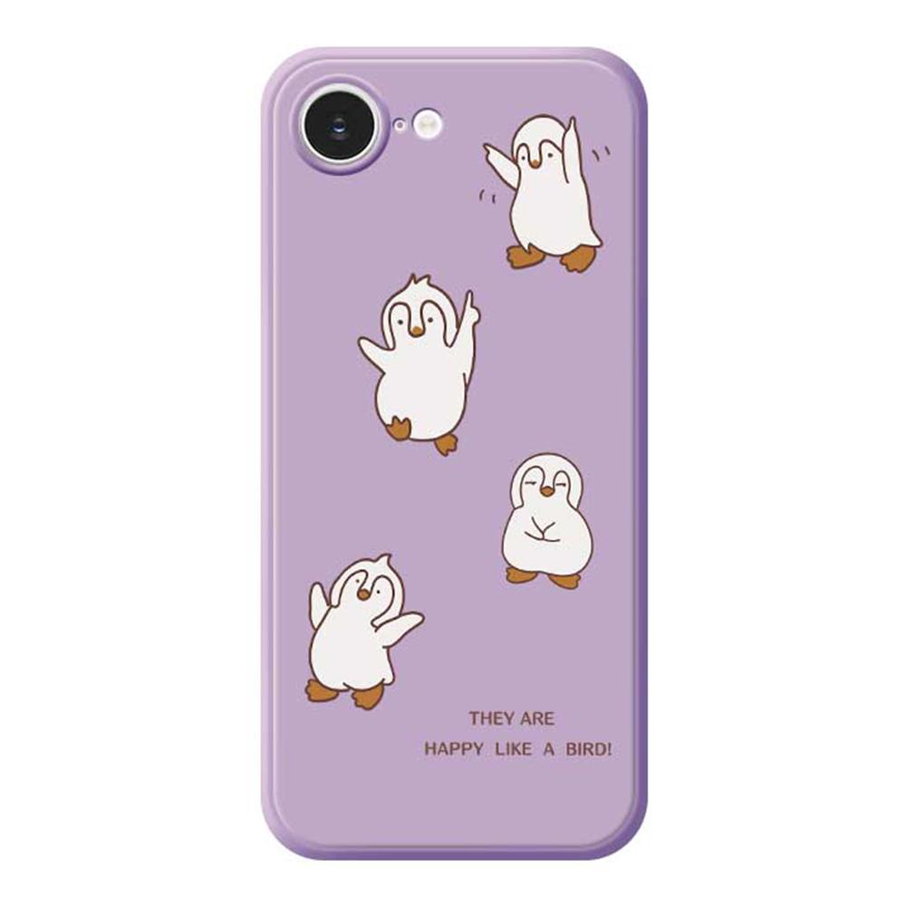 

For iPhone 16e Case Happy Penguin Pattern Printing Straight Edge TPU Phone Back Cover Purple