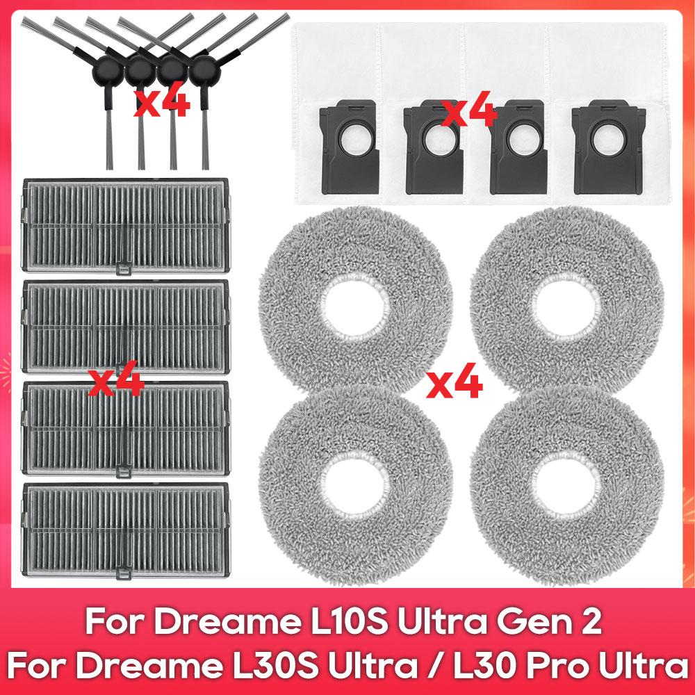 Compatible For ( Dreame L10S Ultra Gen 2, L30S Ultra, L30 Pro Ultra ) Parts Accessories Main Side Brush Filter Mop Rag Dust Bag