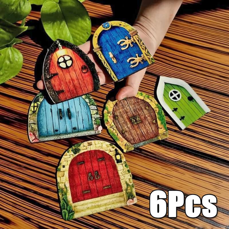 6Pcs Miniature Fairy Door Figurines Statues For Outdoor Yard Art Garden Tree Decor Accessories With Engraved Design Garden Door