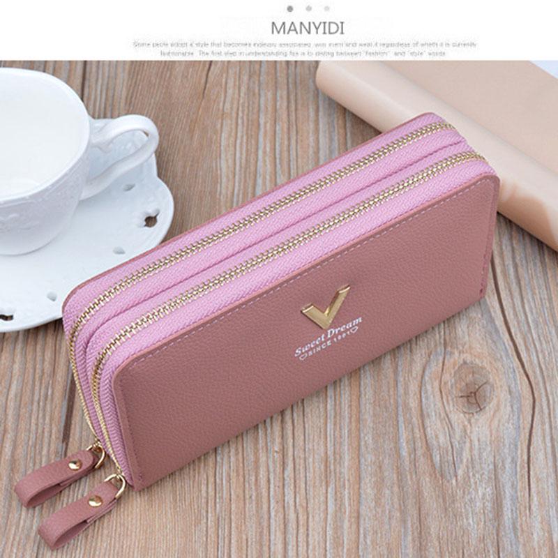 SCIONE Portfel kopertówka z podwójnym zamkiem błyskawicznym, damski, długi, modny, dwuwarstwowy, etui na telefon komórkowy