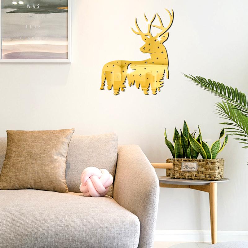 

Акриловые зеркальные настенные наклейки в скандинавском стиле, настенное украшение в виде оленя и звезды, фон для входа в гостиную, креативное украшение золотой