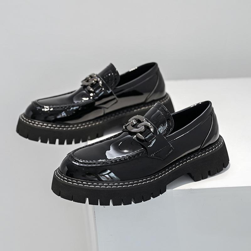 men fashion patent leather shoes slip-on driving shoe wedding party dress black trendy platform loafers  designer footwear