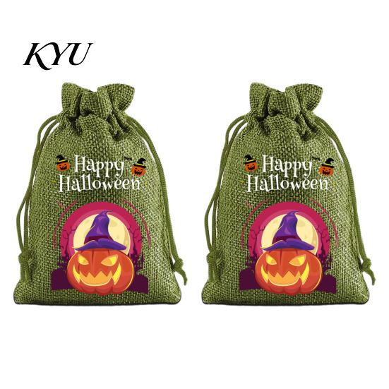 Lightweight Candy Carriers 2Pcs Halloween Pumpkin Drawstring Bags for Treats, Retro Burlap Pattern Party Favors Trick or Treat Bags, Portable
