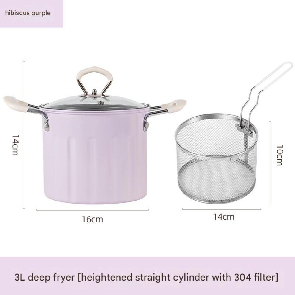 

Durable 3L Deep Fryer Pot with Mesh Strainer Basket Fine Iron Japanese Tempura Fryer Pot Multifunctional with Lid Soup Oil Pot фіолетовий