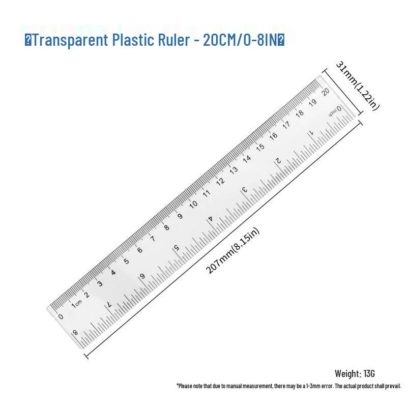 Transparent 20/30cm Double-Scale Ruler for Teachers and Students