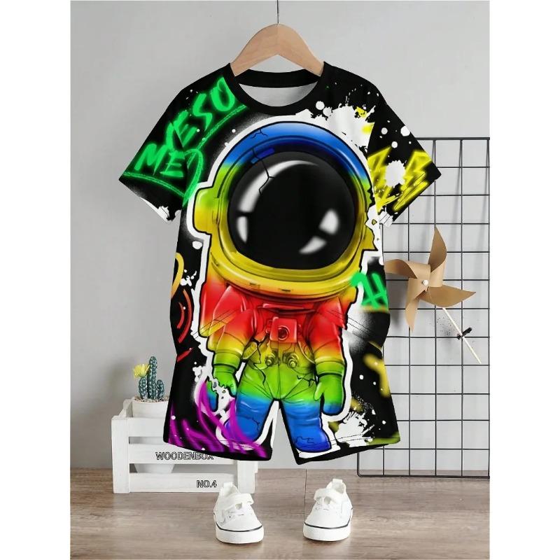 2 Pieces for Boys and Teens Summer Fresh White Crew Neck Thin T-shirt with Vibrant Green Shorts Outdoor Casual Sports Suit