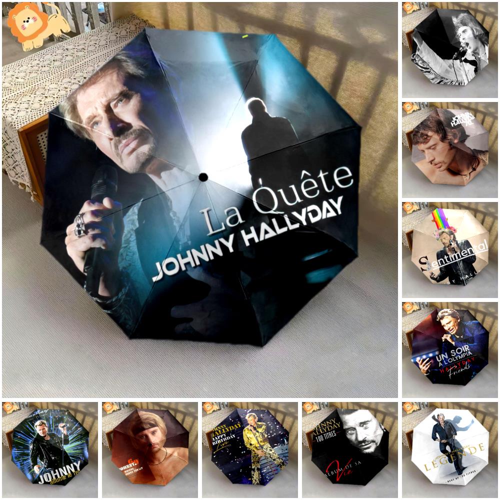 1pc Johnny Hallyday pattern Umbrella Portable Folding Umbrella Iron Frame Hole Bone Structure Outdoor Home Umbrella