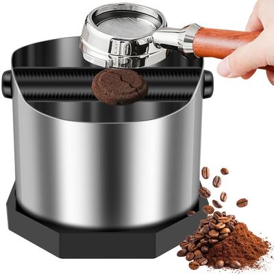 Coffee Knock Box Stainless Steel Espresso Knock Box Non Slip Coffee Ground Knock Box with Rubber Ring Beveled Coffee Ground Bin
