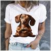 Polyester 100% Cute Dachshund Wiener Dog Heart Paws Graphic Women T-Shirt Pet Lover Cartoon Puppy Short Sleeve Casual Summer Tee