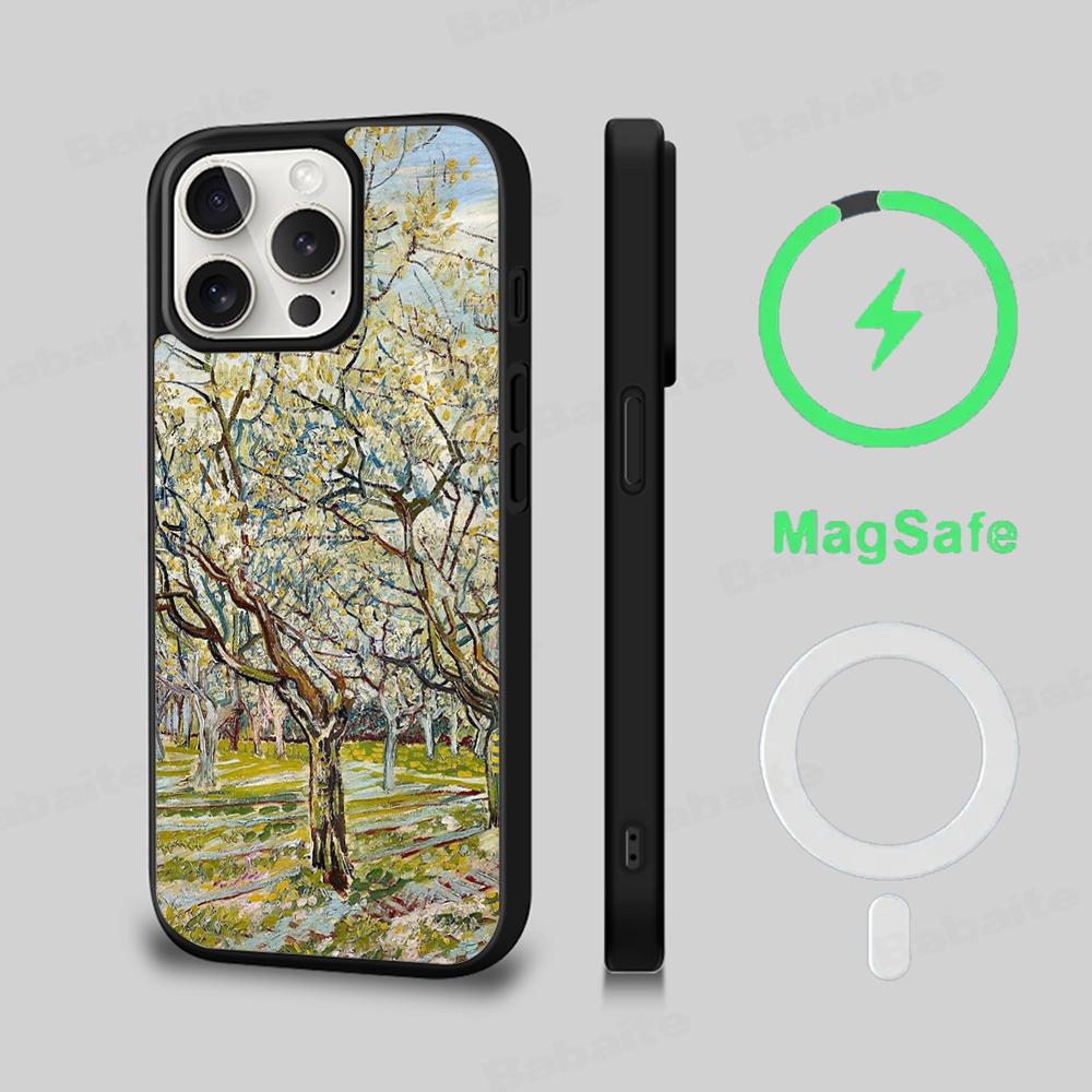 Art Van Gogh Starry Sunflower Phone Case Magnetic Case For IPhone 16 14 13 12 11 15 Pro Max Plus For Magsafe Wireless Charge