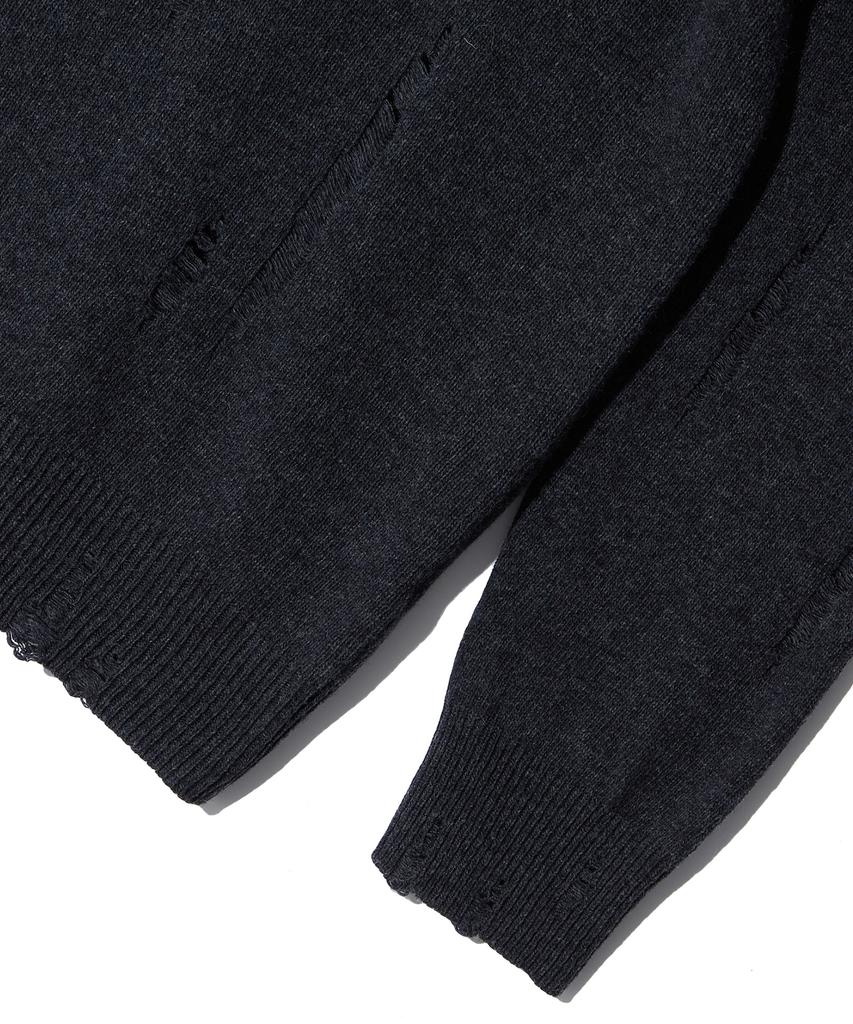 ULKIN Damaged Round Neck Knit_Charcoal