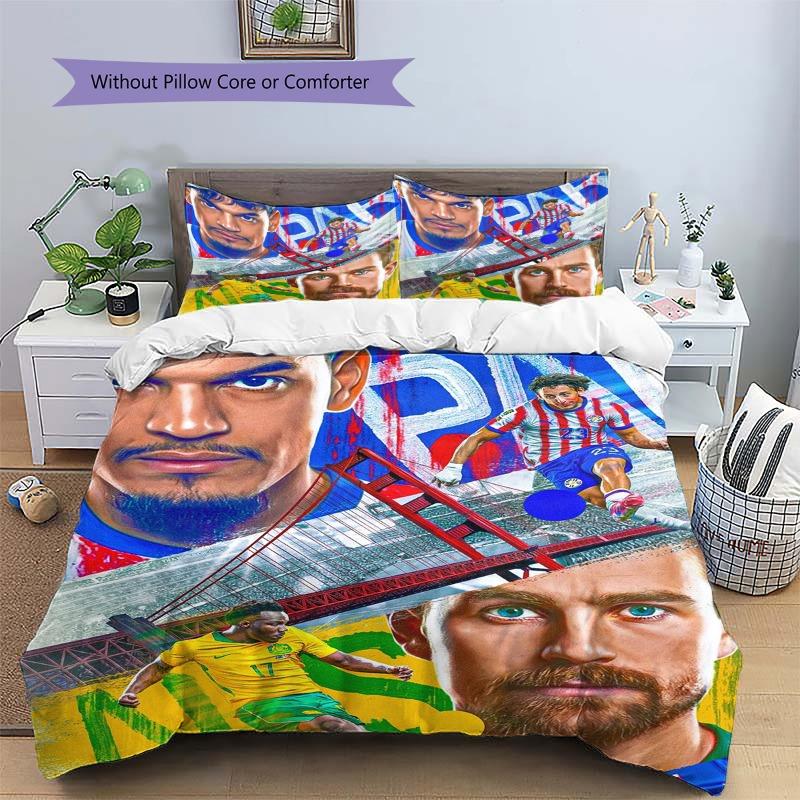 Brazil Football Players Collage Print 3‑Pieces Duvet Cover Set Soccer Sports Bedding Bedroom Home Decor Without Pillow Core Comforter