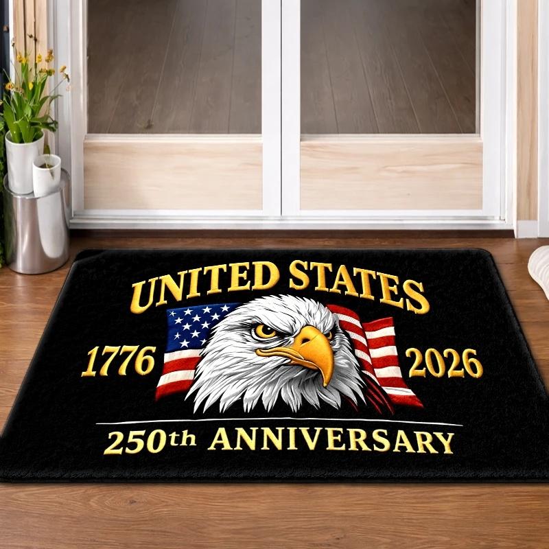 VIKAMA US 250th Anniversary Bald Eagle Doormat, Non-Slip Washable Entryway Rug, Patriotic American Flag Print Floor Mat for Fron
